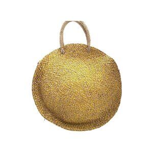 Women's Yellow Round Woven Boho Raffia XL Beach Vacation Handbag Straw